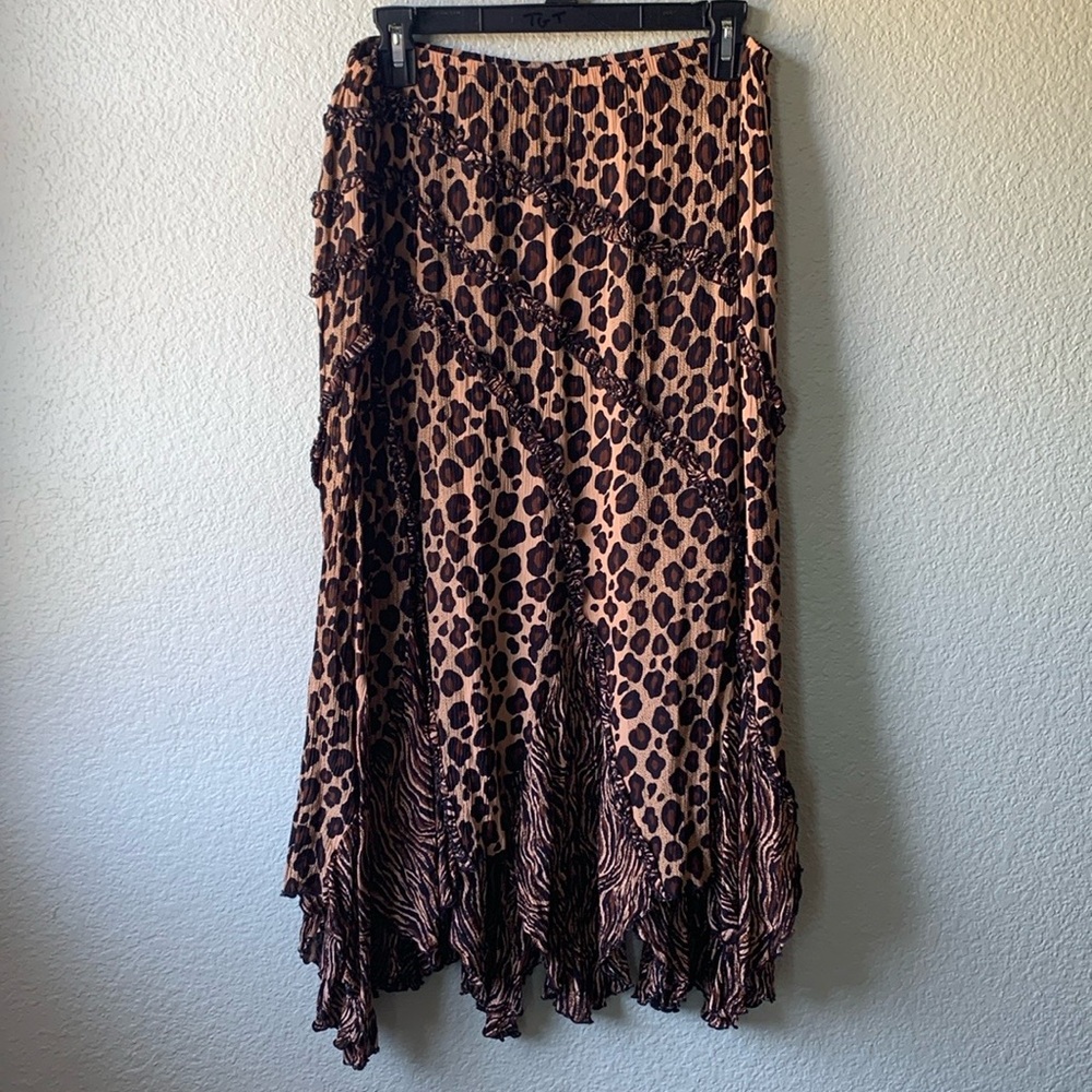 Bila Womens Maxi Skirt Sz Large L Bohemian Handkerchief Hem cheetah print animal